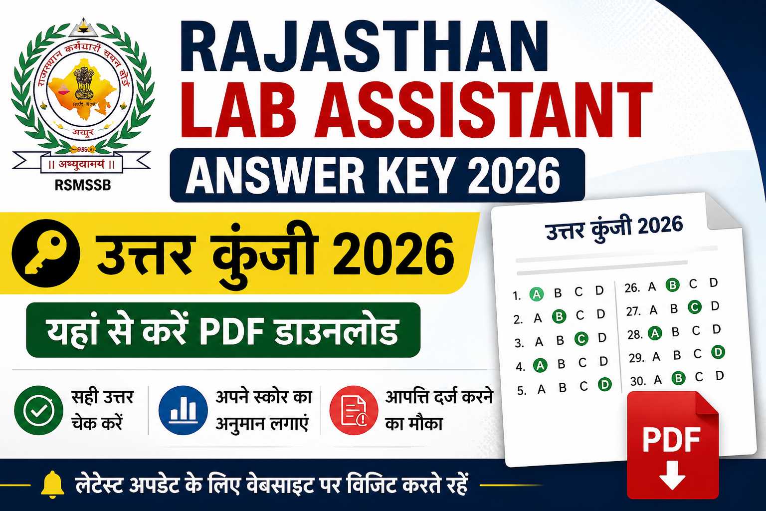 Rajasthan Lab Assistant Answer Key 2026 PDF Download